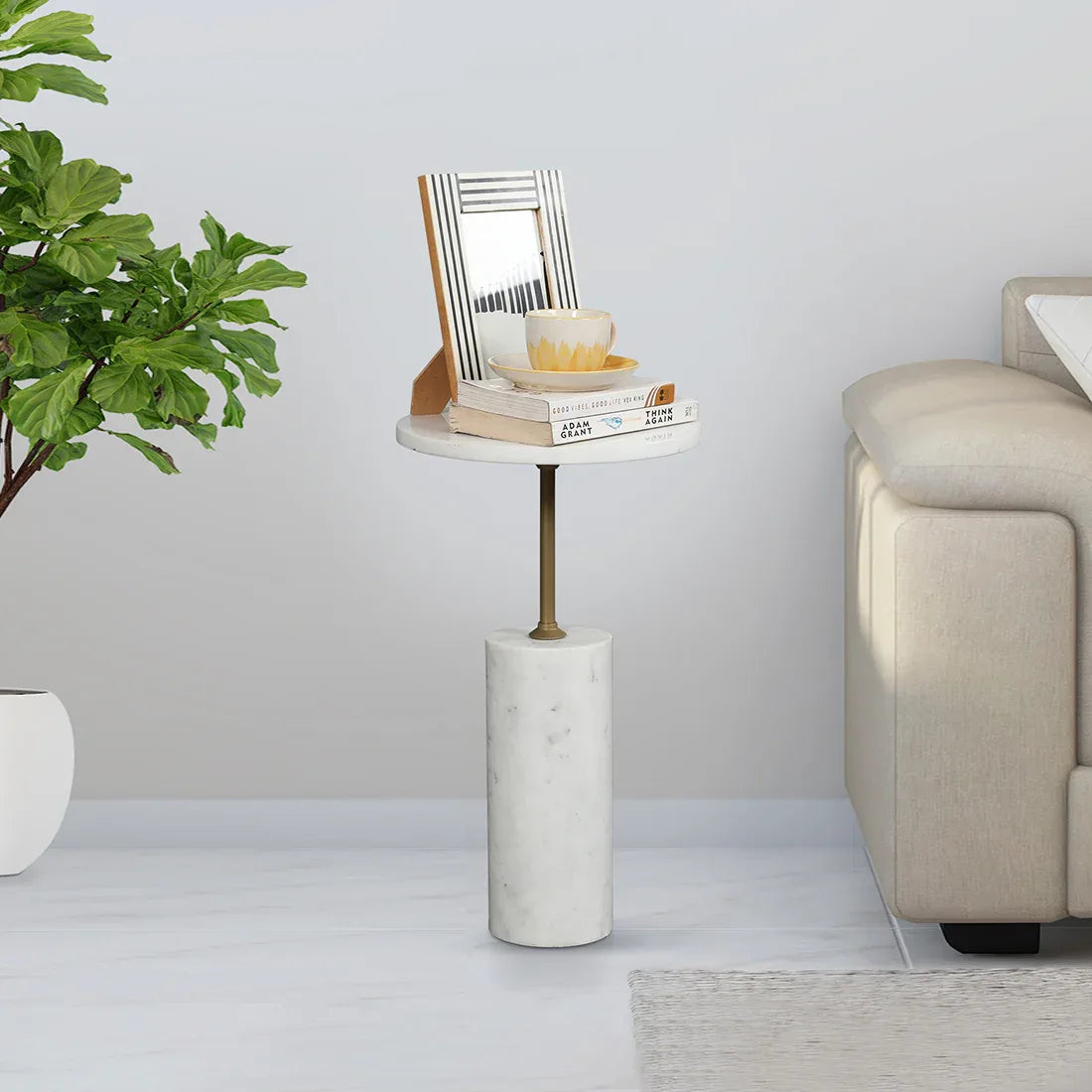 Mateo Marble Top Side Table in White Colour - HomeTown