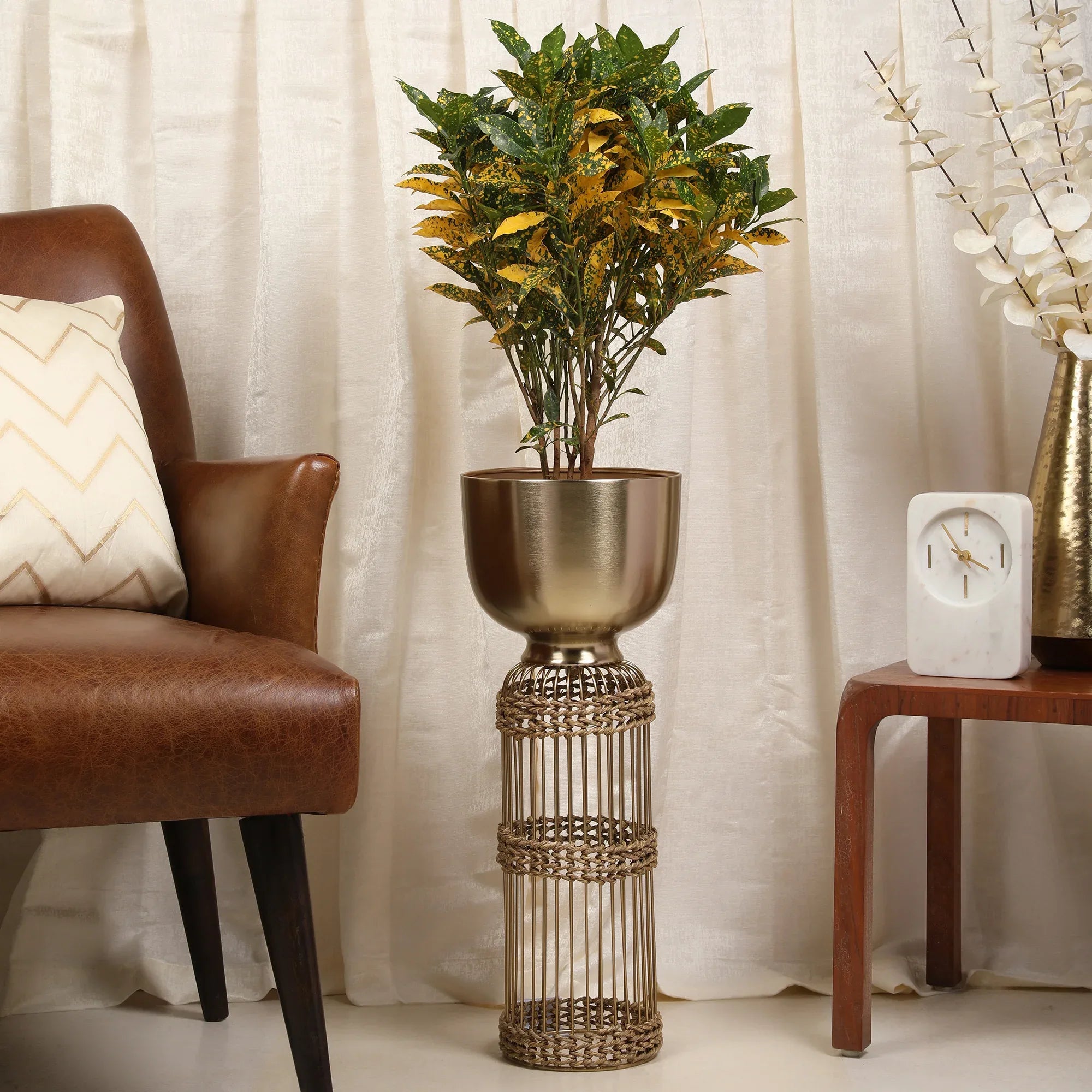 Cosmos Metal Planter 61 cm in Gold Colour - HomeTown