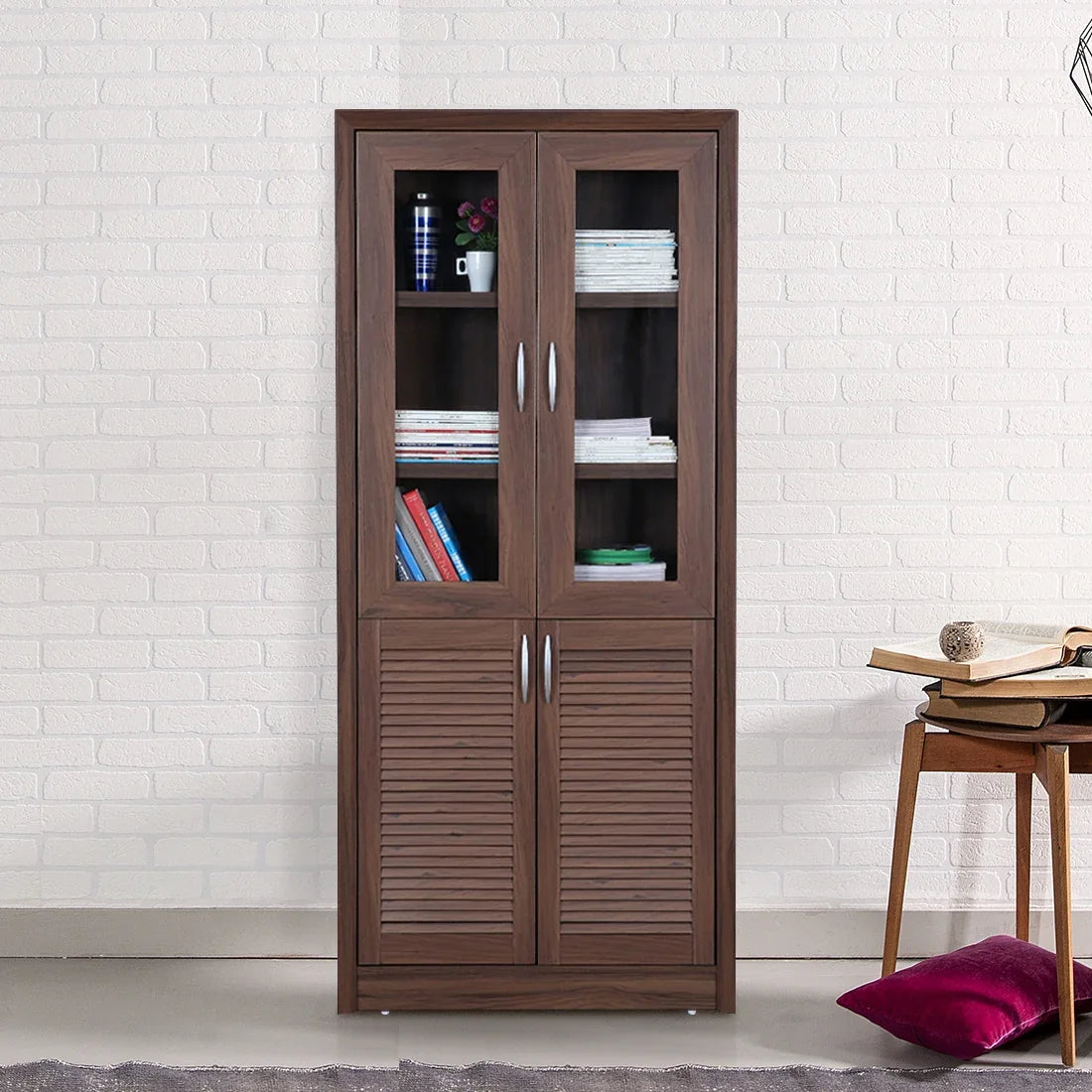 Stark Engineered Wood 4 door Book Case in Walnut Colour - HomeTown