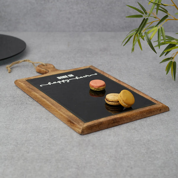Ebony Glass & Wooden Menu Board & Platter 44x25 in Black Texture Colour dimensions