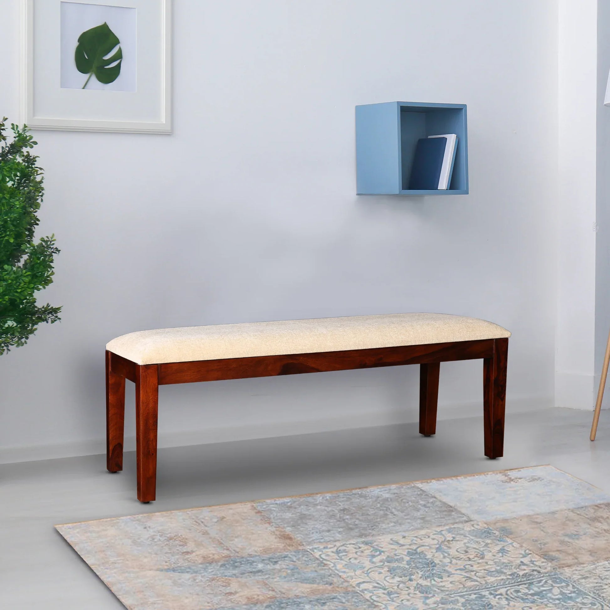 Mid Century Modern Bench Walnut Upholstered Bench Quark Solid Wood