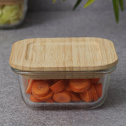 Robust Glass Square Container with Bamboo Lid 320ML in Transparent Colour - HomeTown