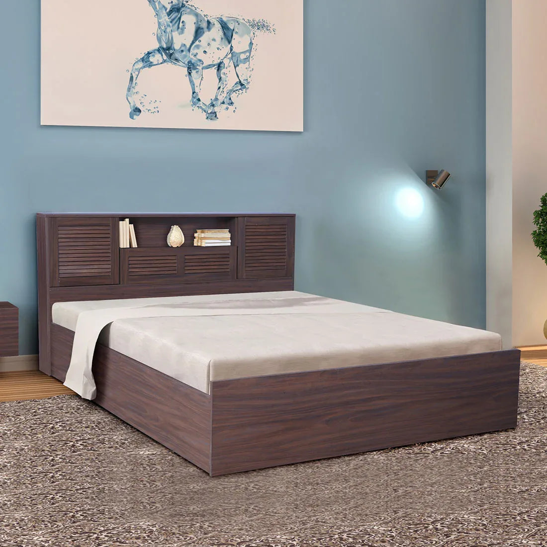 Bolton Queen bed with Box storage in Walnut Colour - HomeTown