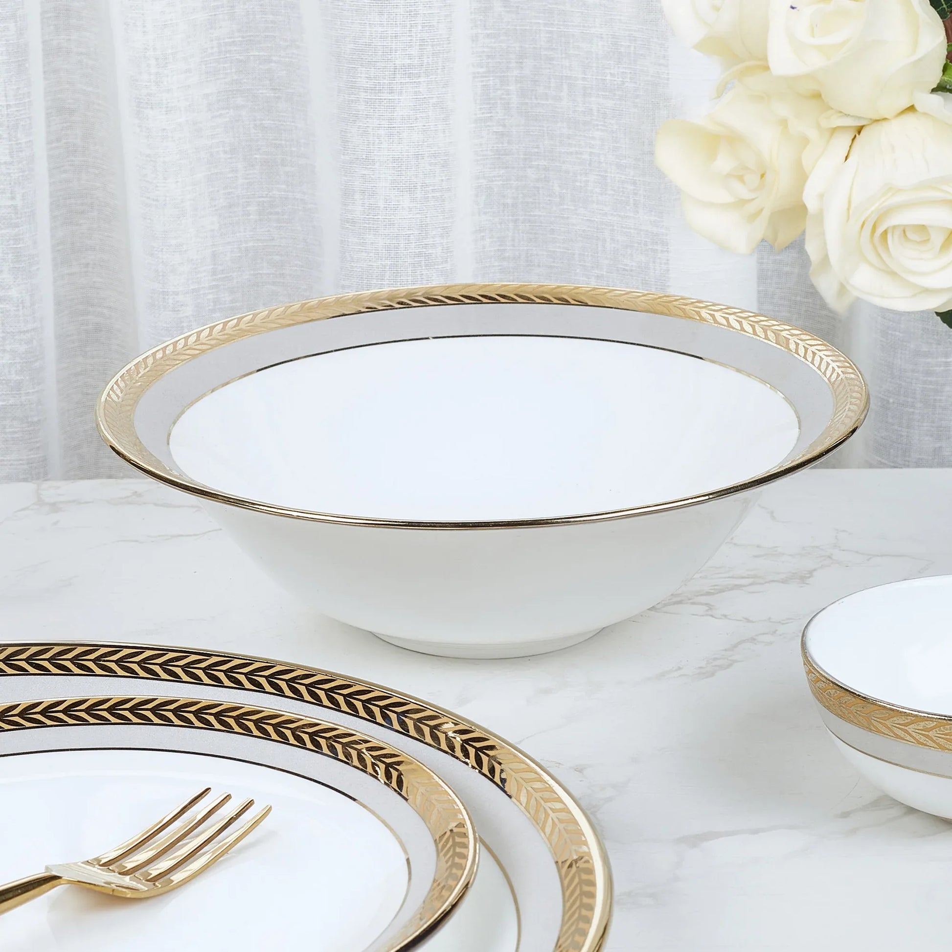 Amour Real Gold-Plated Bone China Diana Serving Bowl in Grey