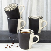 Artisanal Studio Pottery Stoneware Coffee Mug Set of 4 in Black & Ecru Colour - HomeTown