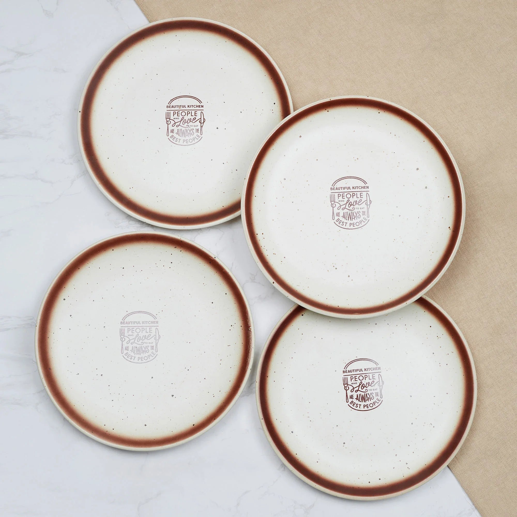 Beautiful Kitchen Studio Pottery Stoneware Dinner Plate Set of 4 in Beige Colour - HomeTown