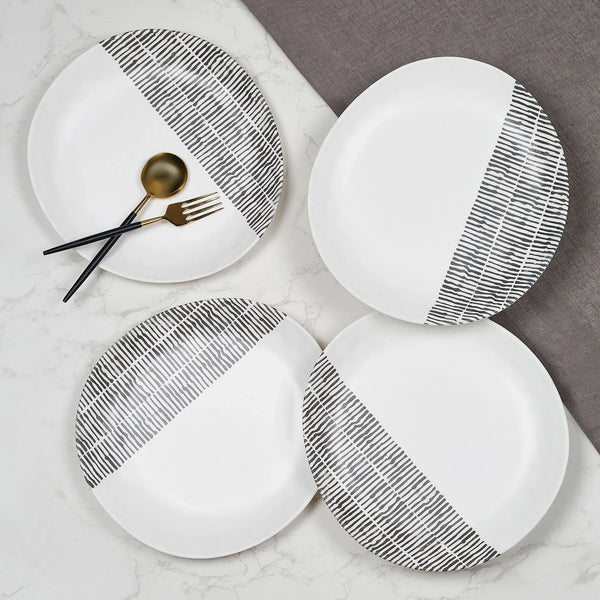 Linea Melamine Dinner Plate Set of 4 in Black & White Colour dimensions
