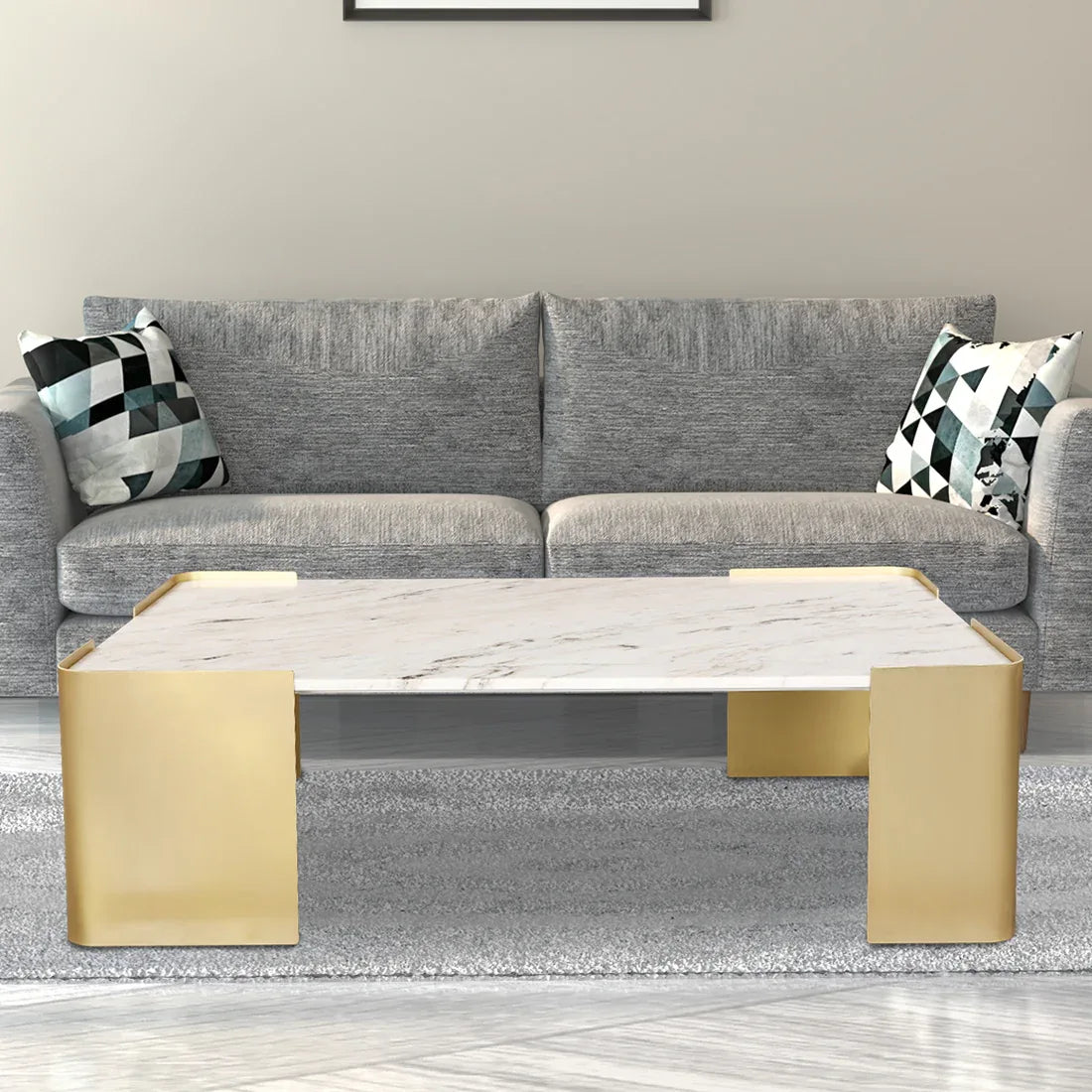 Palatine Marble Top Center Table in White & Gold Colour - HomeTown