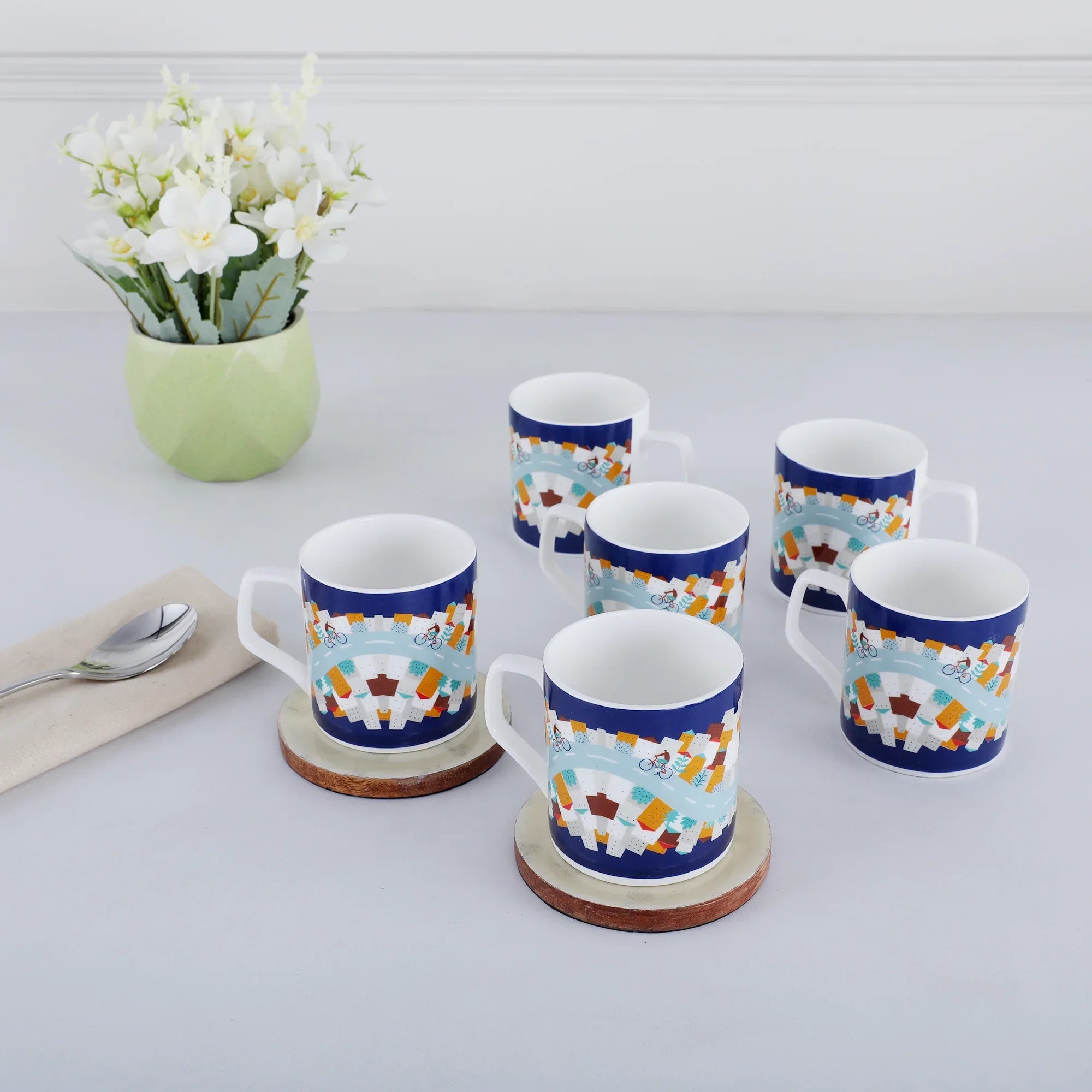 Milan Bone China House 200 ml Tea Mugs Set of 6 Pcs in Multi Colour - HomeTown