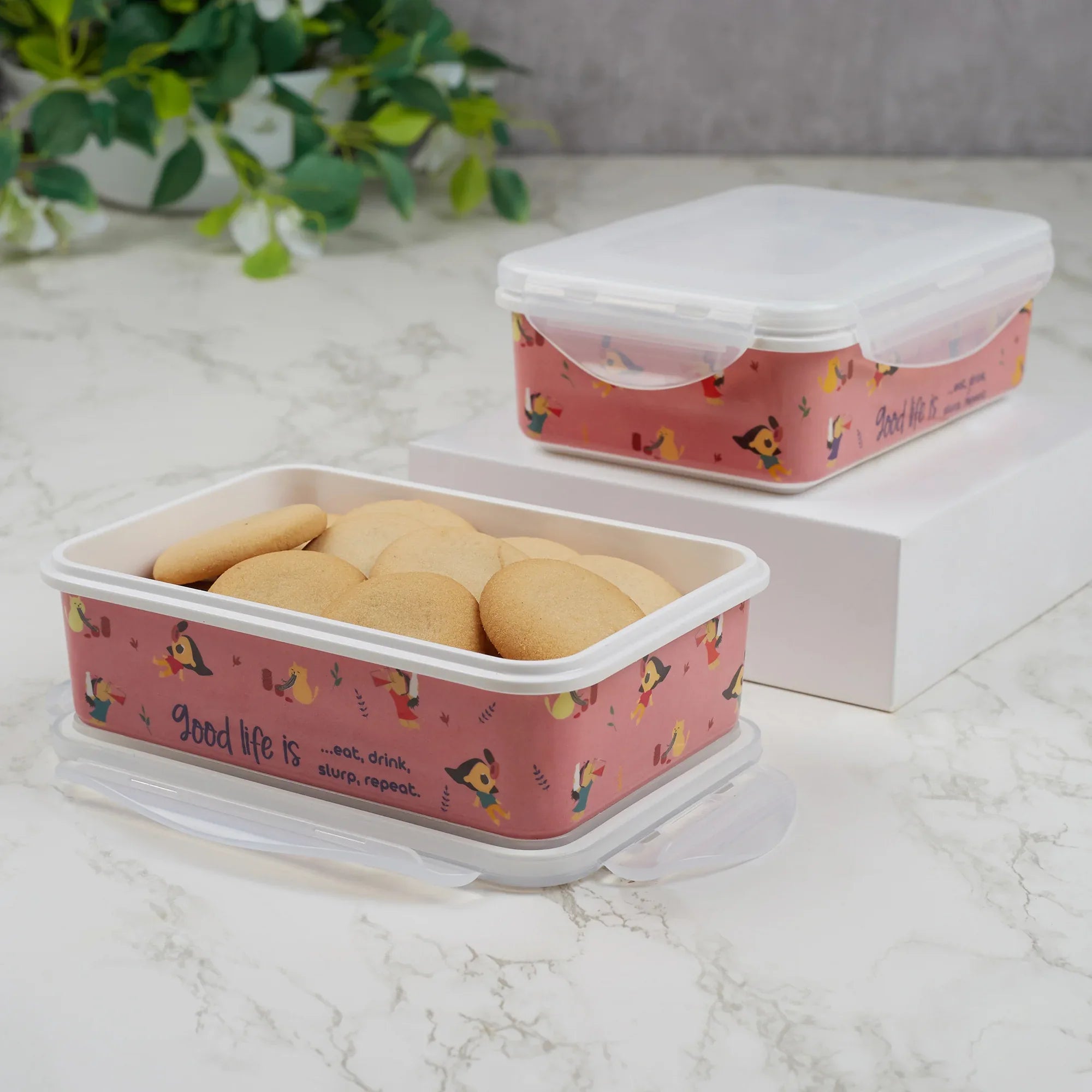 Good Life Melamine Rectangular Lunch Box Large Set of 2 in Multi Colour - HomeTown