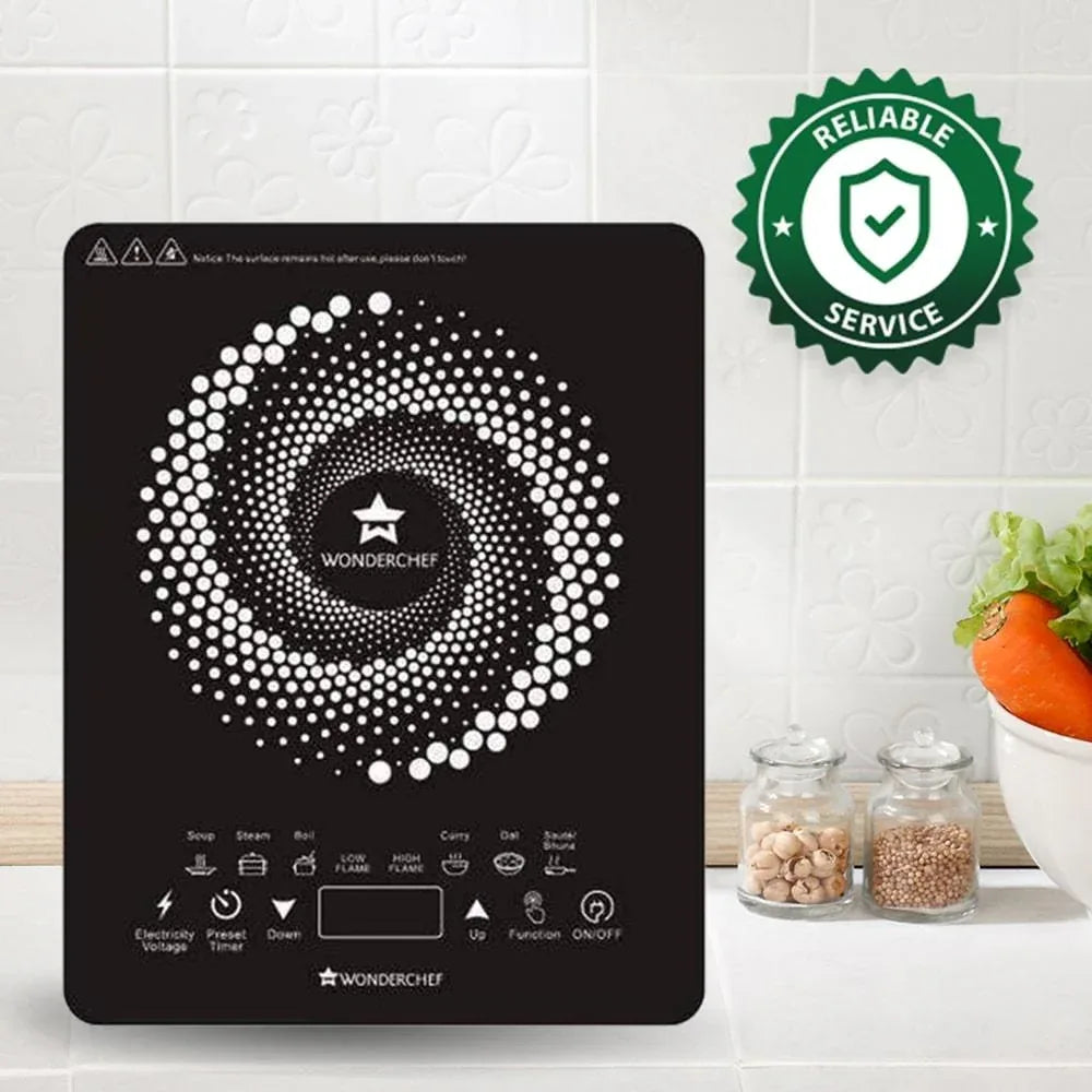 Easy Cook Hot Aluminium Crystal Glass Induction Cooktop 2200W in Black Colour by Wonderchef - HomeTown