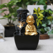 Impression Polyresin Monk Fountain 13X18Cm in Black Gold Colour - HomeTown