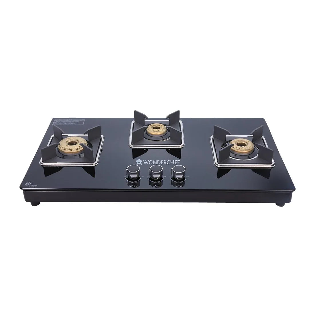 Octavia 1 - Gas Stove, 3 - Forged Brass Burners, 3 - Heavy duty pan support in Black Colour - HomeTown