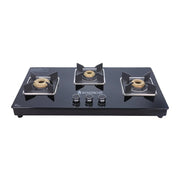 Octavia 1 - Gas Stove, 3 - Forged Brass Burners, 3 - Heavy duty pan support in Black Colour - HomeTown