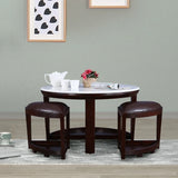 Christine Marble Top Center Table with 2 Stools in Brown Colour
