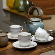 Amour Porcelain Cup & Saucer Set of 12 Pcs in Real Gold Plating & White Colour - HomeTown