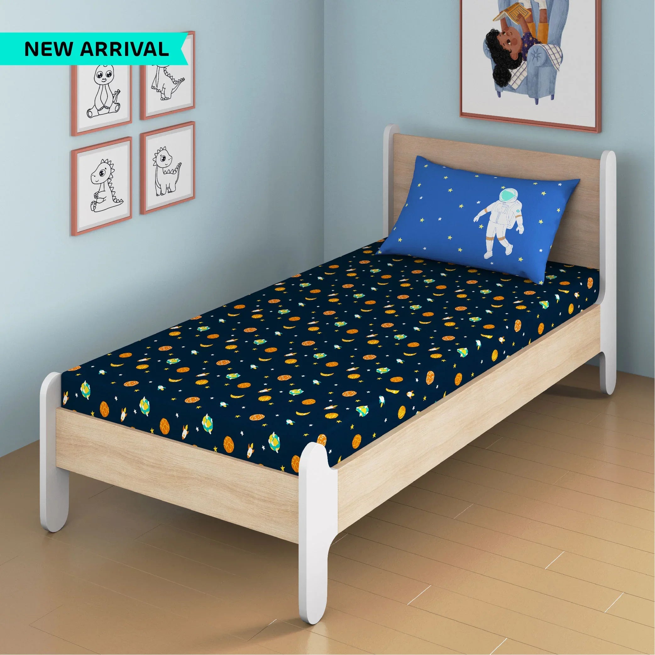 Astronuts Bamboo Cotton Single Fitted Bedsheet in Multi Colour - HomeTown