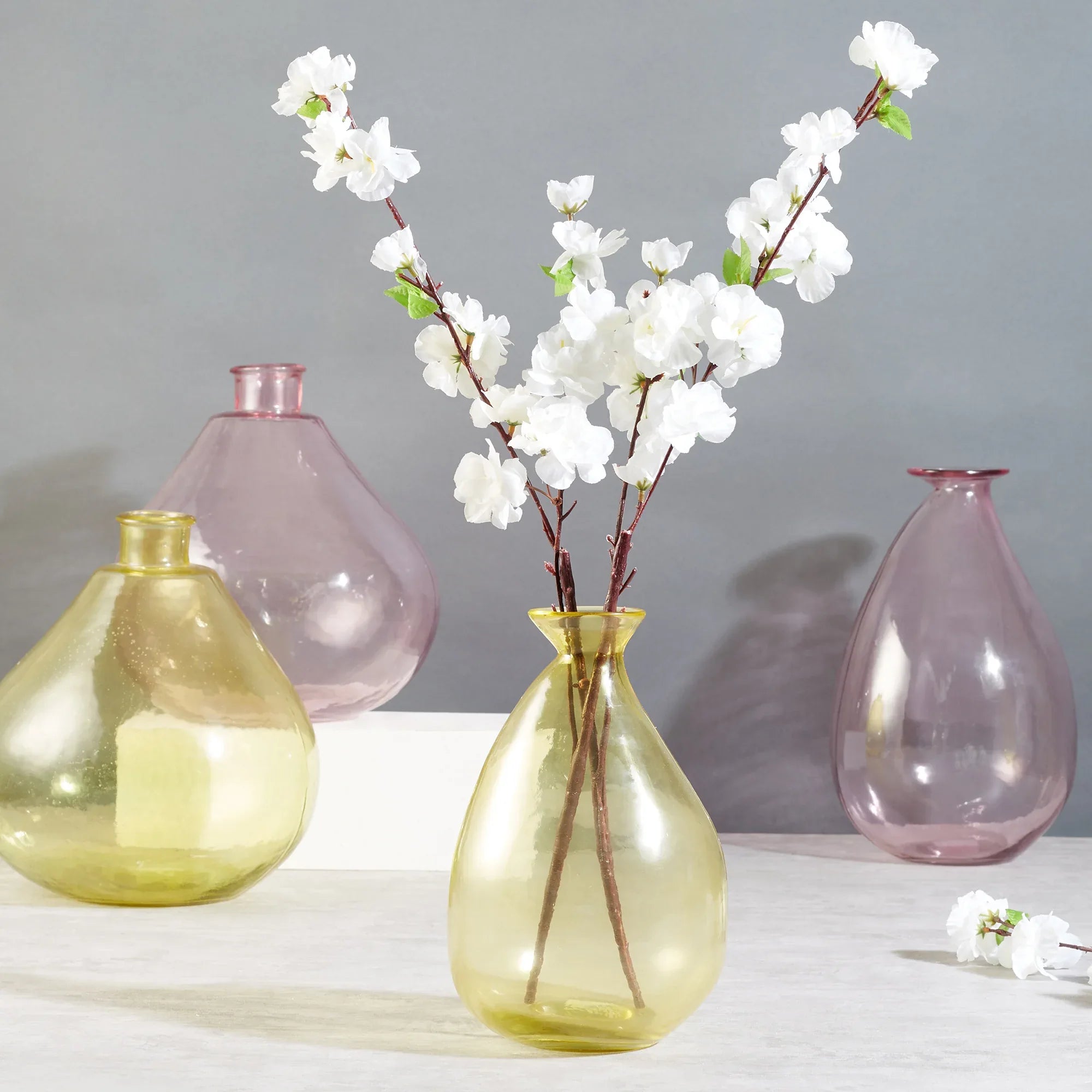 Phiona Glass Modern Organic Shapped Handcrafted 23 Cm Vase in Yellow Colour - HomeTown