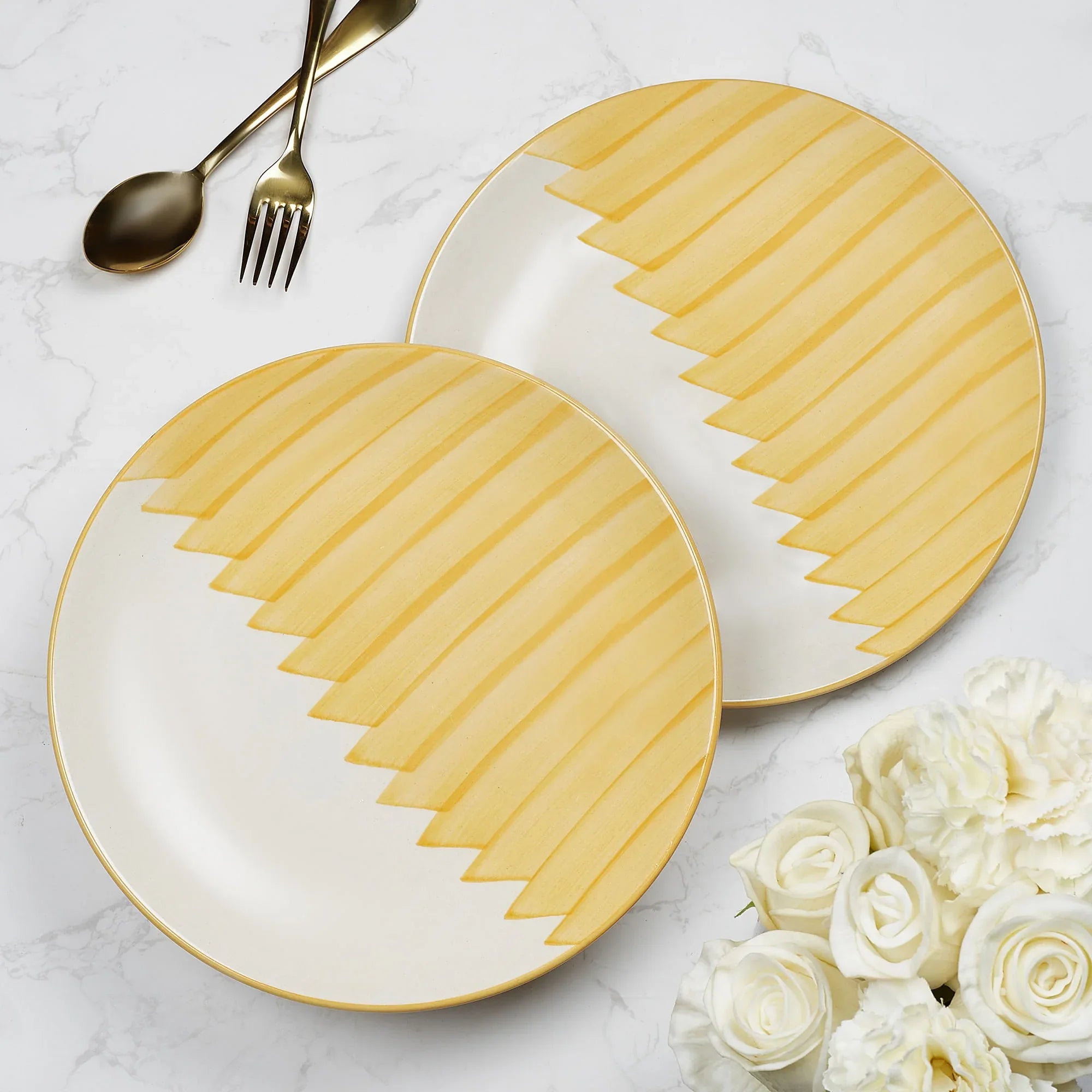 Ophilia Studio Pottery Stoneware Dinner Plate Set of 2 in Ochre Colour - HomeTown