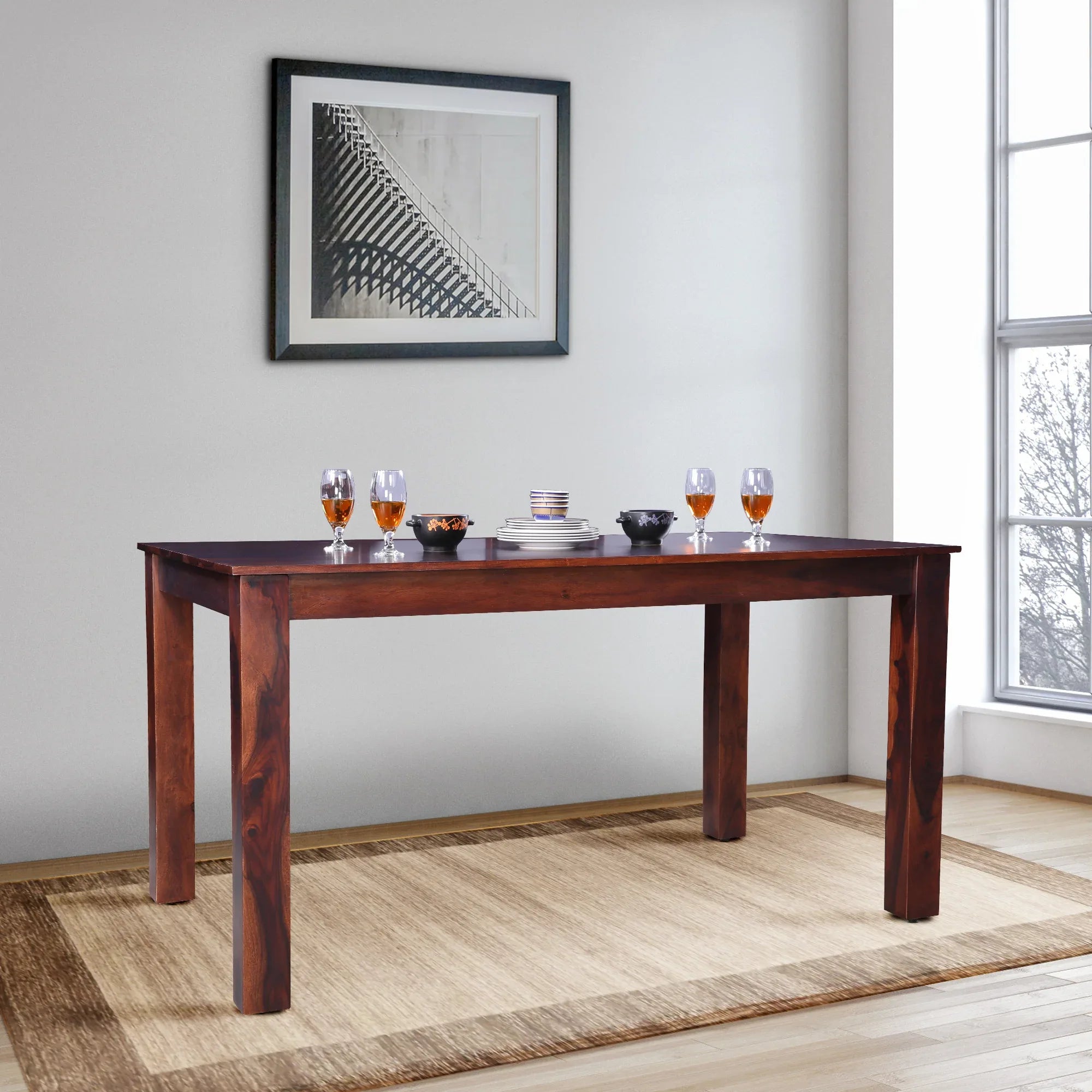 Jaxon Solidwood Six Seater Dining Table in Teak Colour - HomeTown