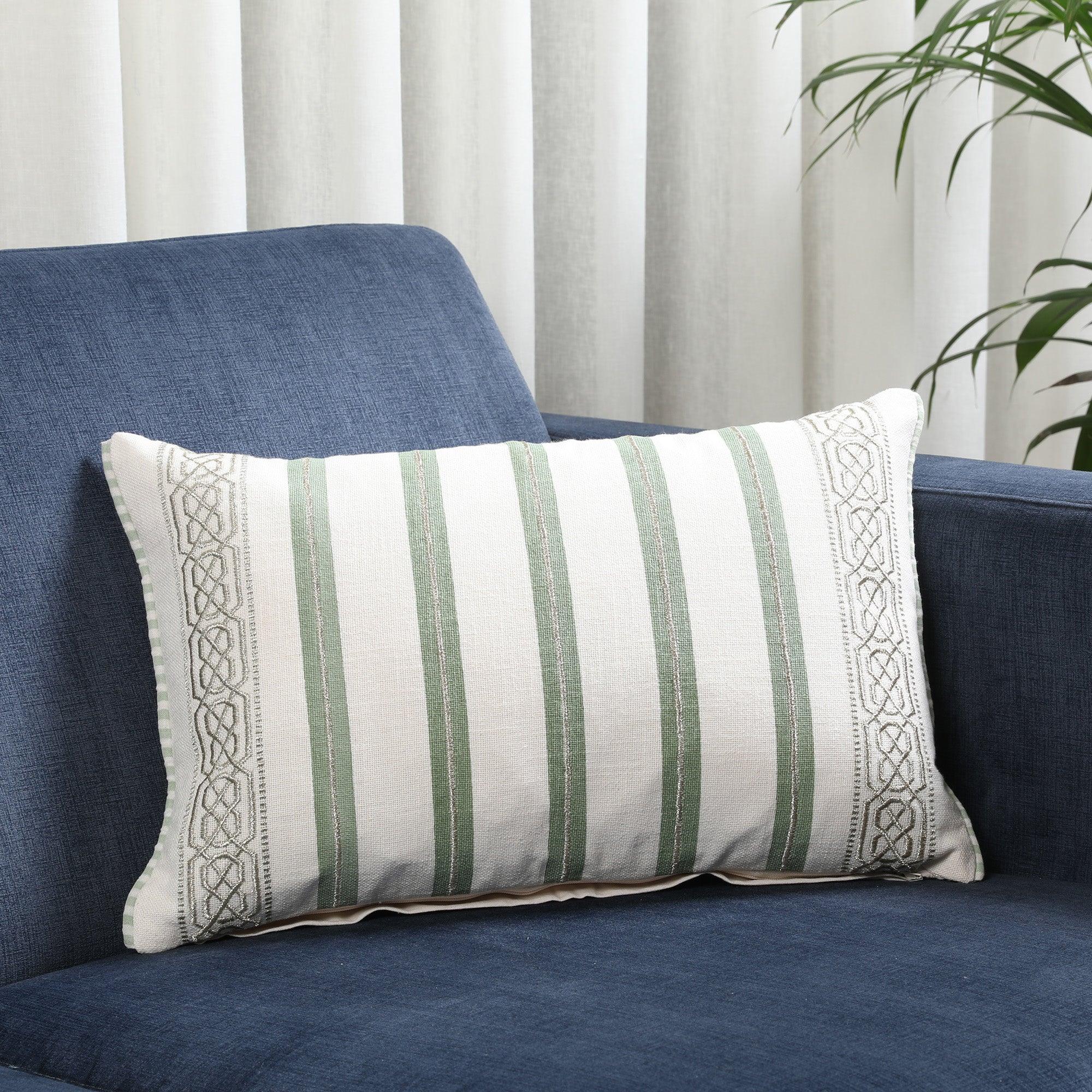 Indian Botanical Cotton Cushion Cover 30x45 cm in Beige Sage Colour - HomeTown