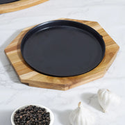 Beautiful Kitchen Metal and Wood Sizzler Plate Round in Brown Colour - HomeTown