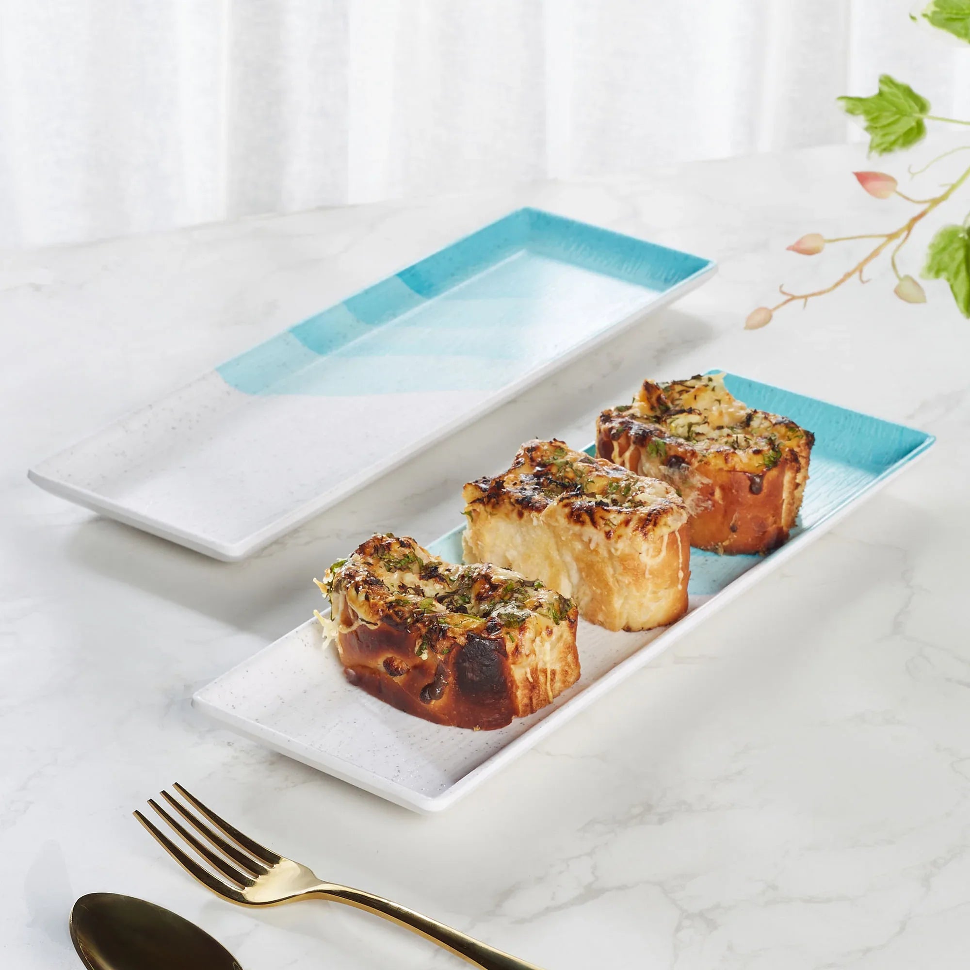 Emilia Melamine Small Platter 12x4 Inch Set of 4 in Dusky Blue Colour - HomeTown