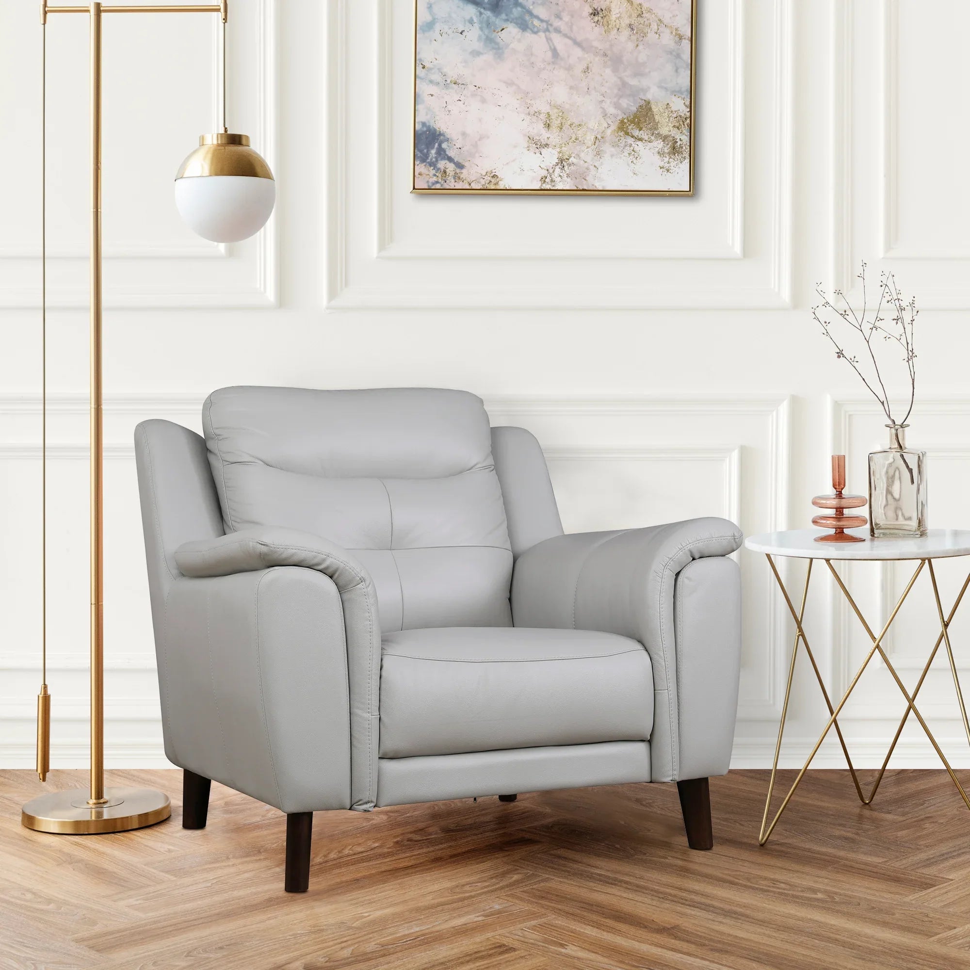 Alexa Half Leather Single Seater Sofa in Light Grey Colour