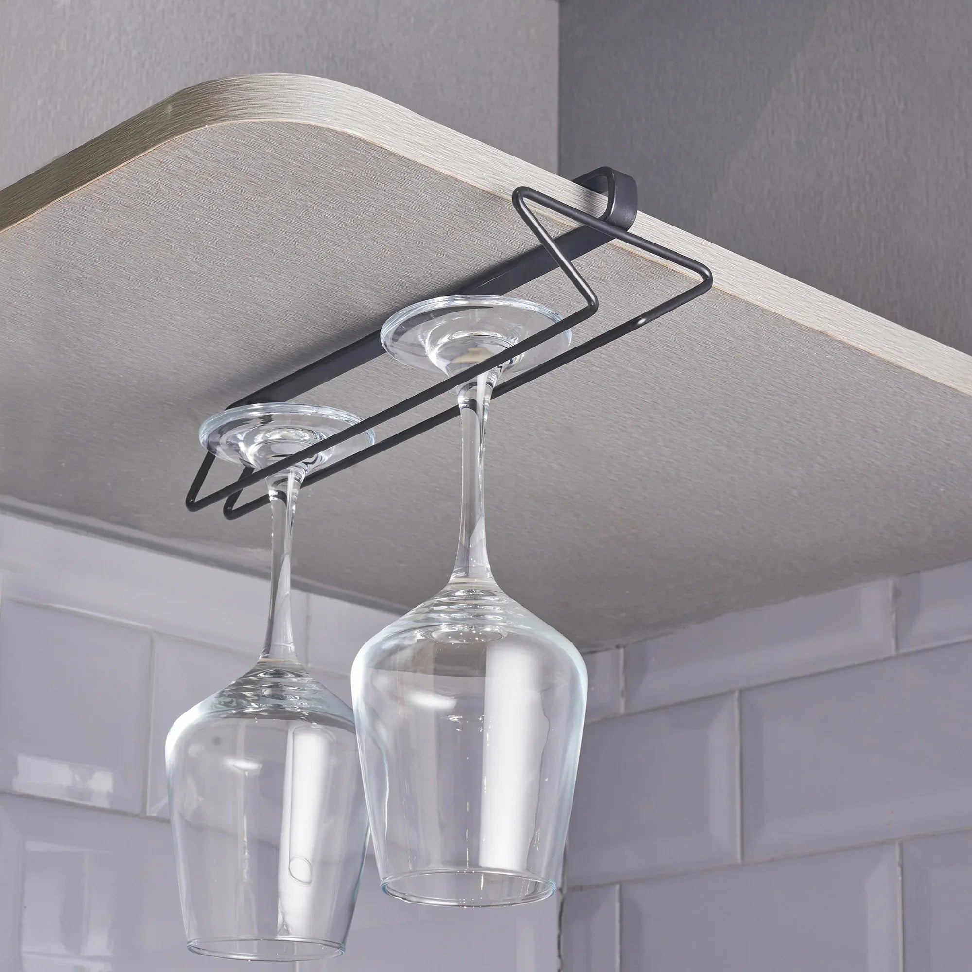 Lattice Metal Space Saver Wine Glass/Champagne Glass/Stemware Holder in Black Colour - HomeTown