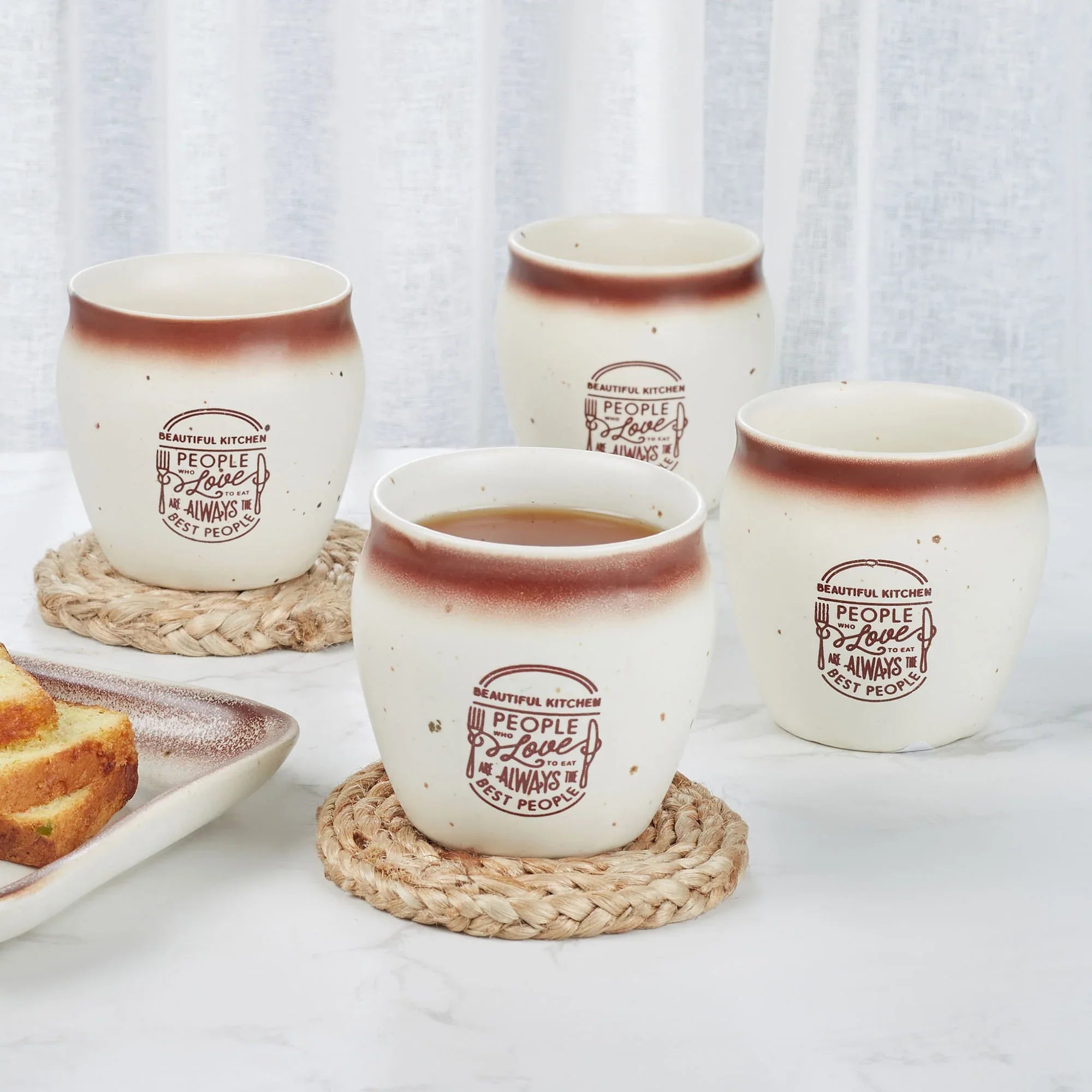 Beautiful Kitchen Studio Pottery Stoneware Kulhad/Tea Cup Set of 4 in Beige Colour - HomeTown