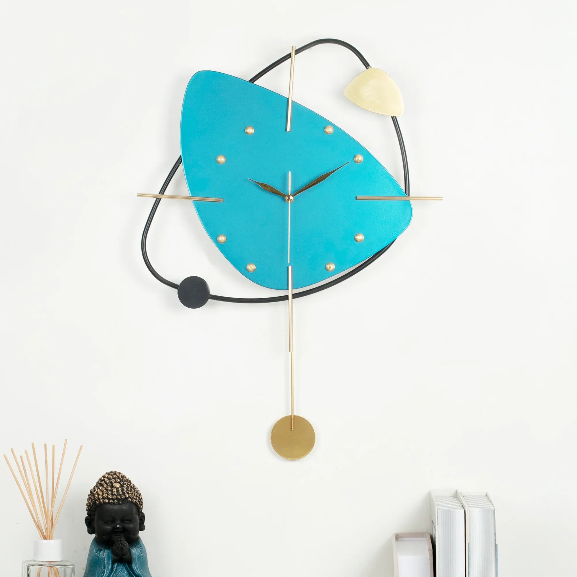 Rhythm Metal Triangular Pendulum Wall Clock in Seagreen Colour - HomeTown