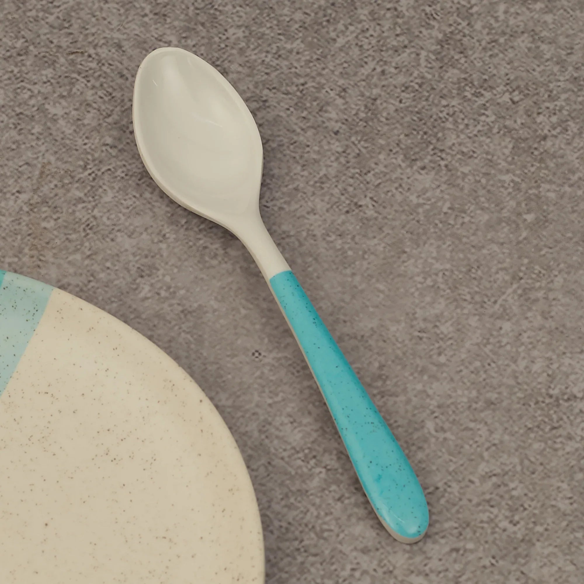 Emilia Melamine Speckles Table Spoon in Dusky Blue Colour - HomeTown