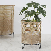 Boho Metal And Natural Fiber Planter Stand 27Cm in Brown Colour - HomeTown