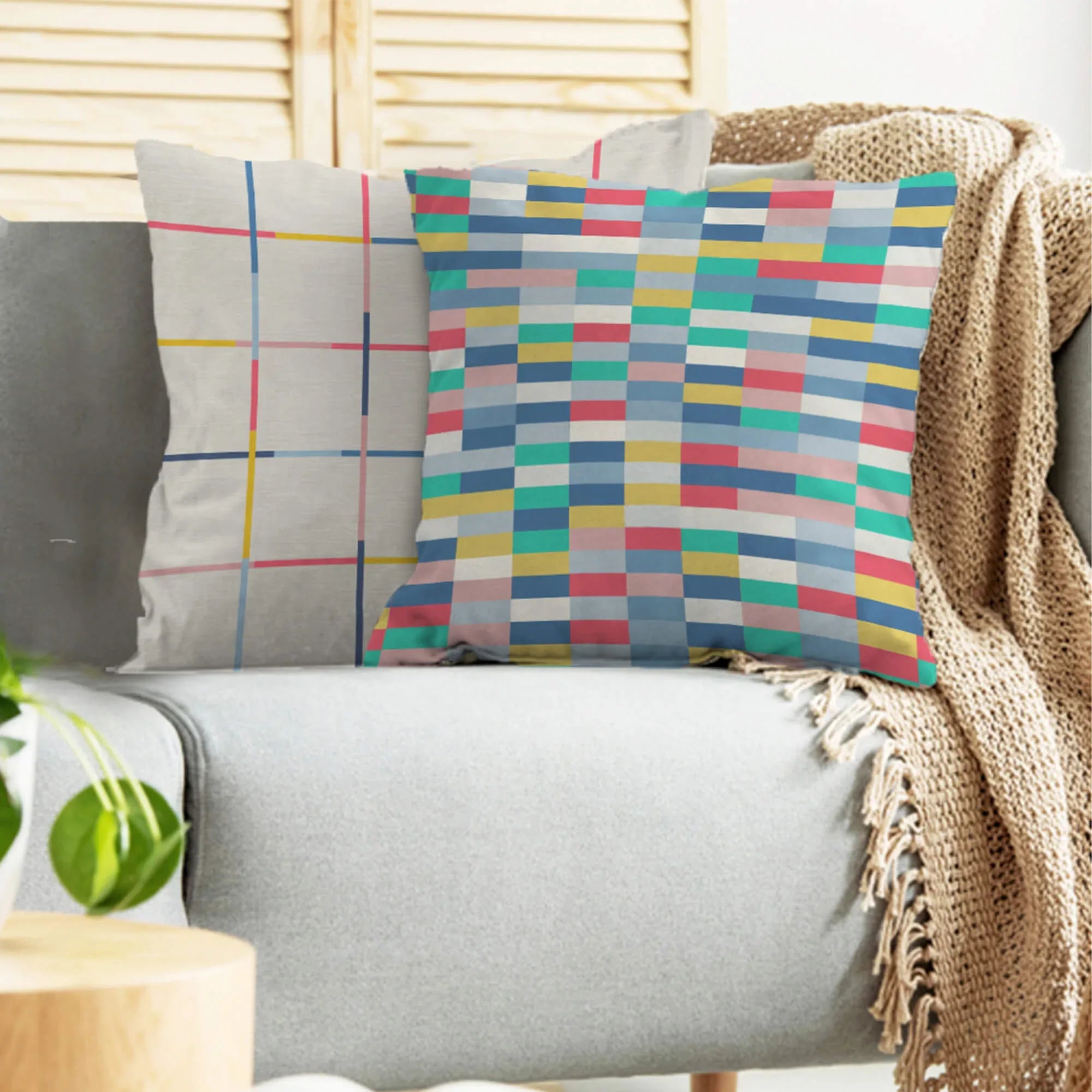 Pop Modern Reversible Brick Digital Cushion Cover 40x40 Cm in Multi Colour - HomeTown