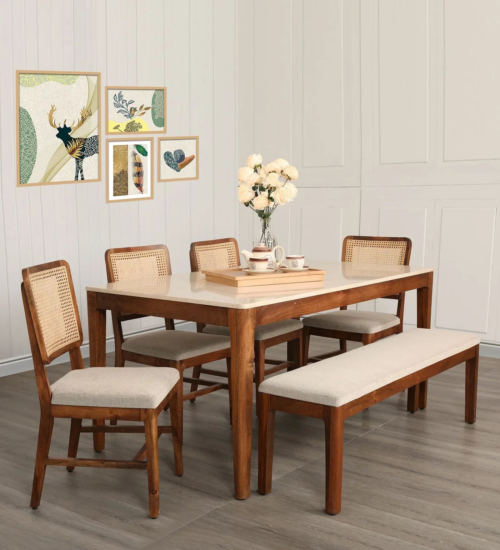 Siam Marble Top Six Seater Dining Set in Walnut Colour - HomeTown