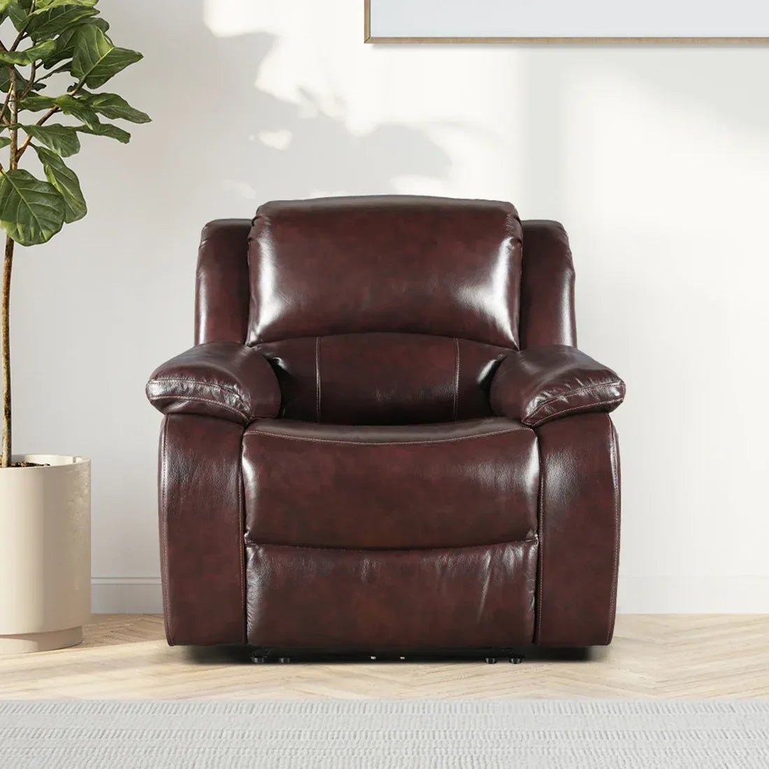 Rhine Half Leather Electric Recliner In Brown Colour - HomeTown