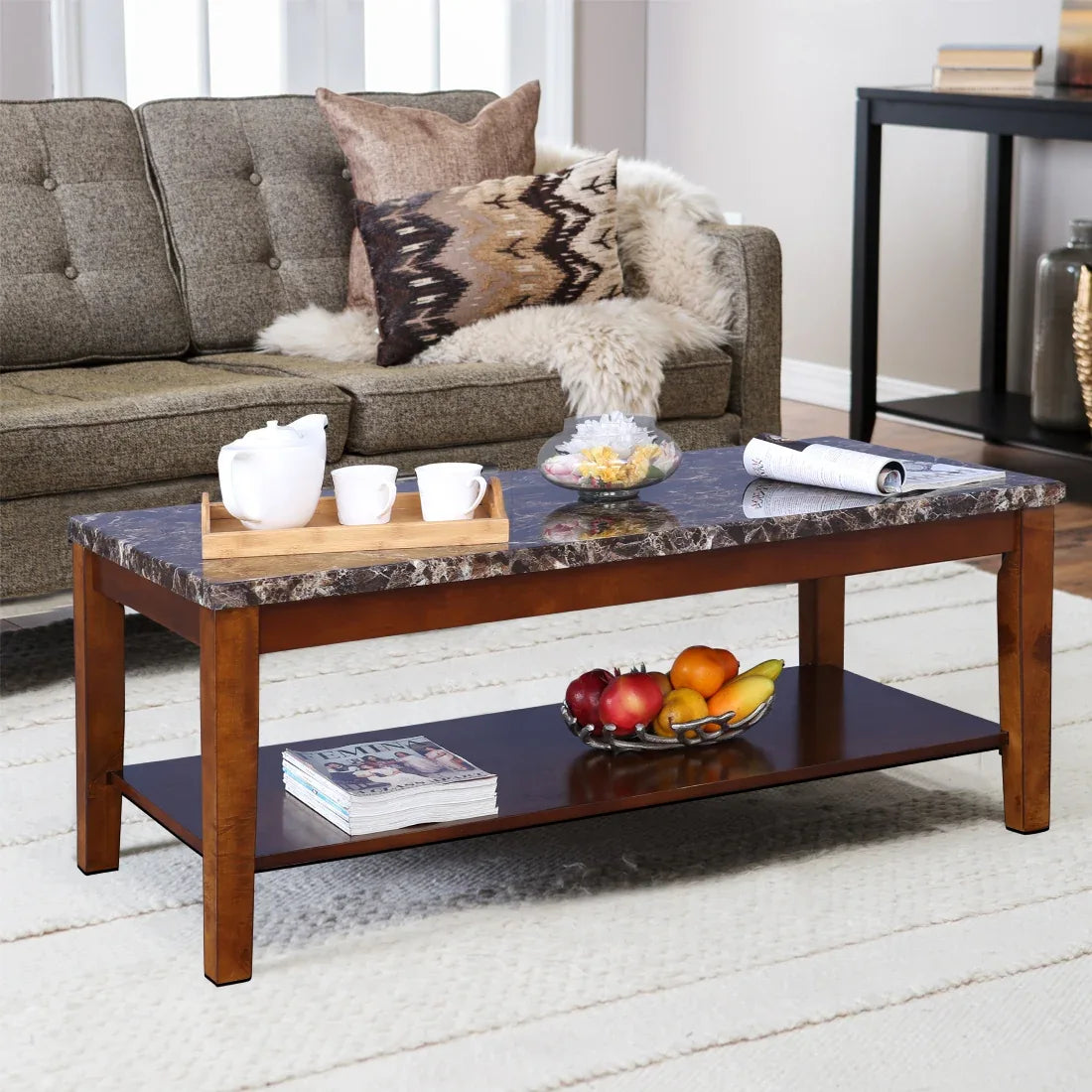 Eden Marble Finish Top Center Table in Brown Colour - HomeTown