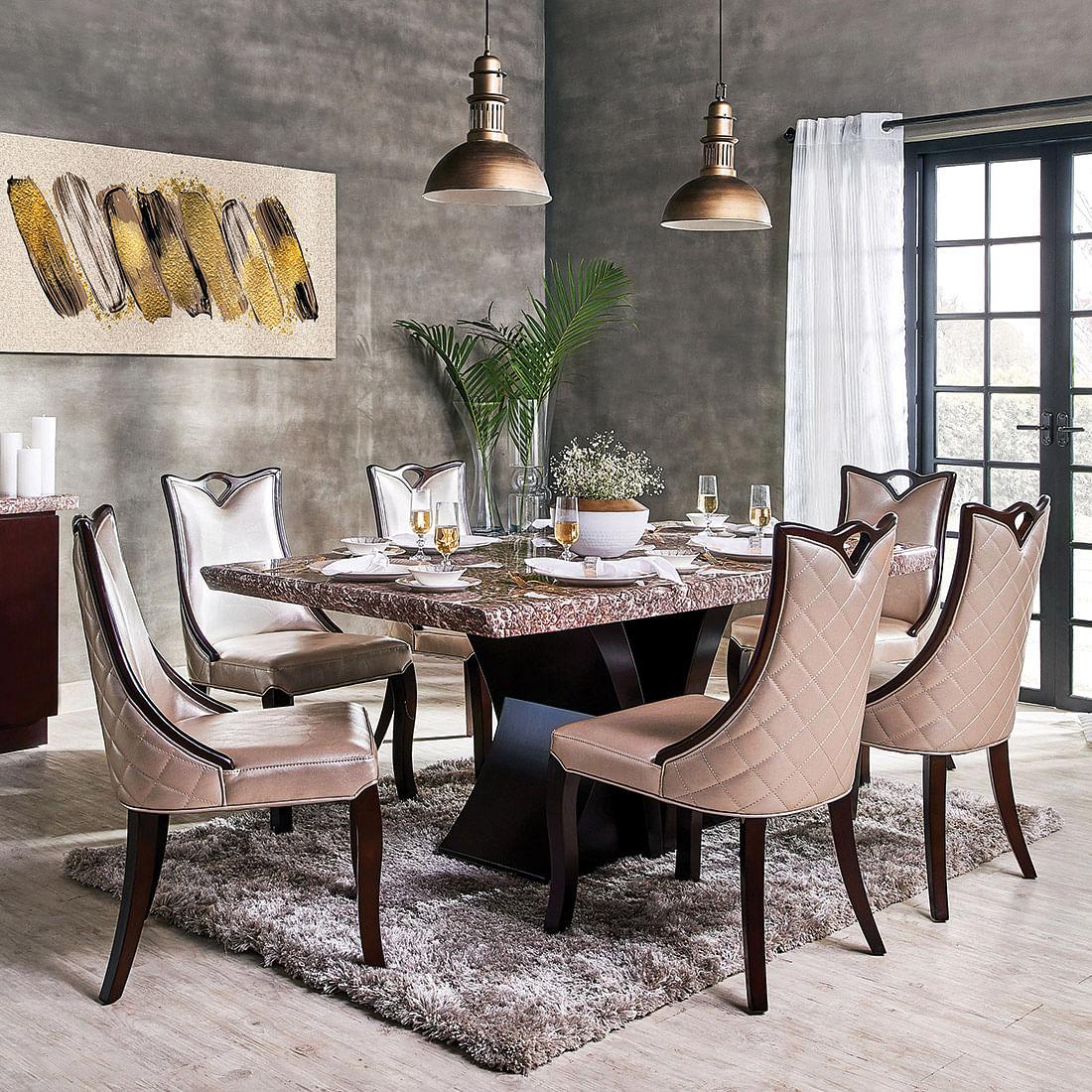 Alexandria Marble Top 6 Seater Dining Set in Beige Colour - HomeTown
