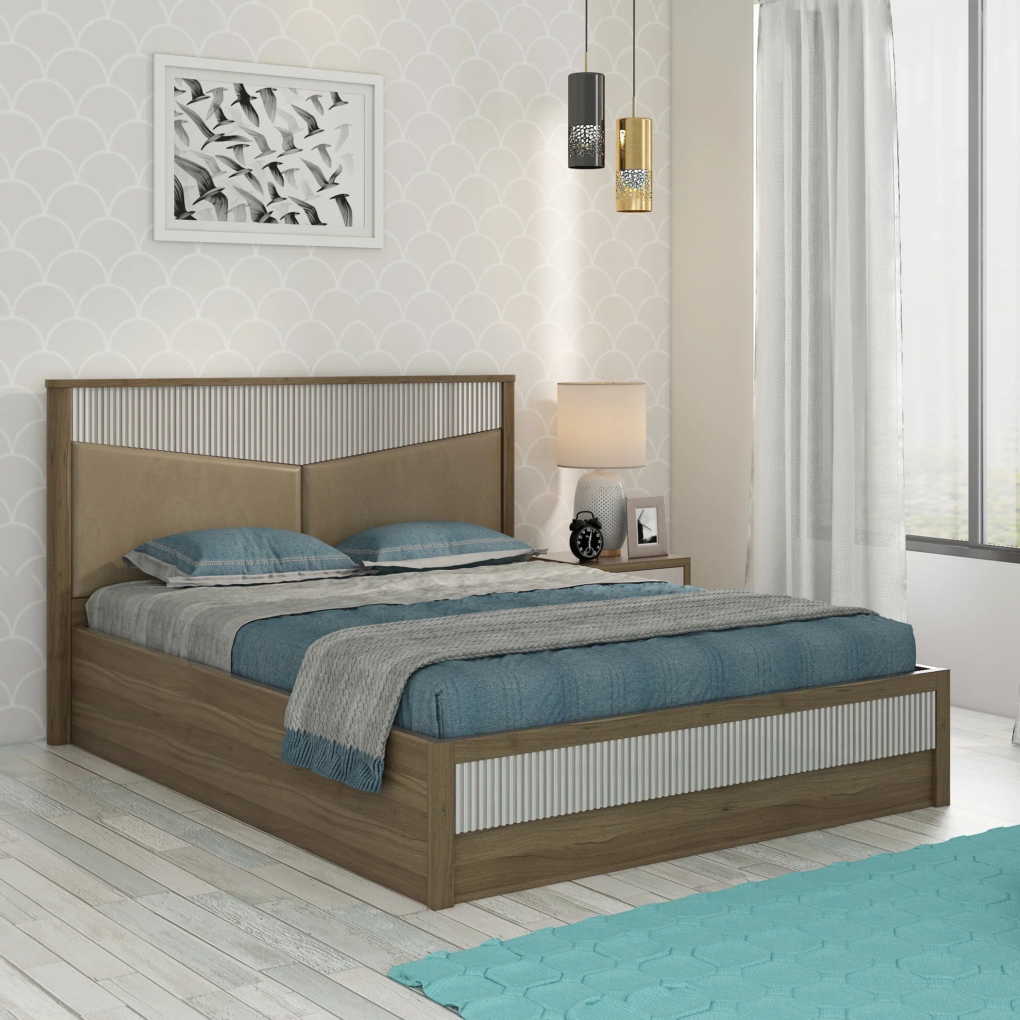 Cascade Queen Bed With Hydraulic storage in Lyon walnut Colour - HomeTown