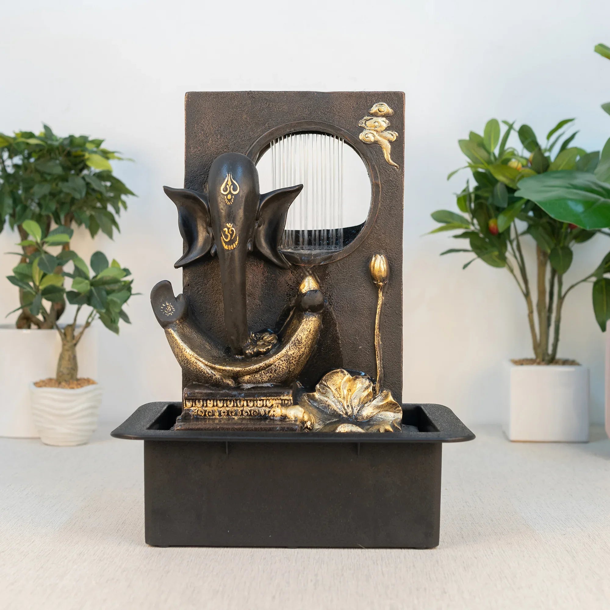 Impression Polyresin Modern Ganesha Water Fountain 30x40 Cm in Black & Gold Colour - HomeTown