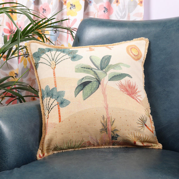 Indian Botanical Cotton Cushion Cover 40x40 cm in Beige Green Colour dimensions