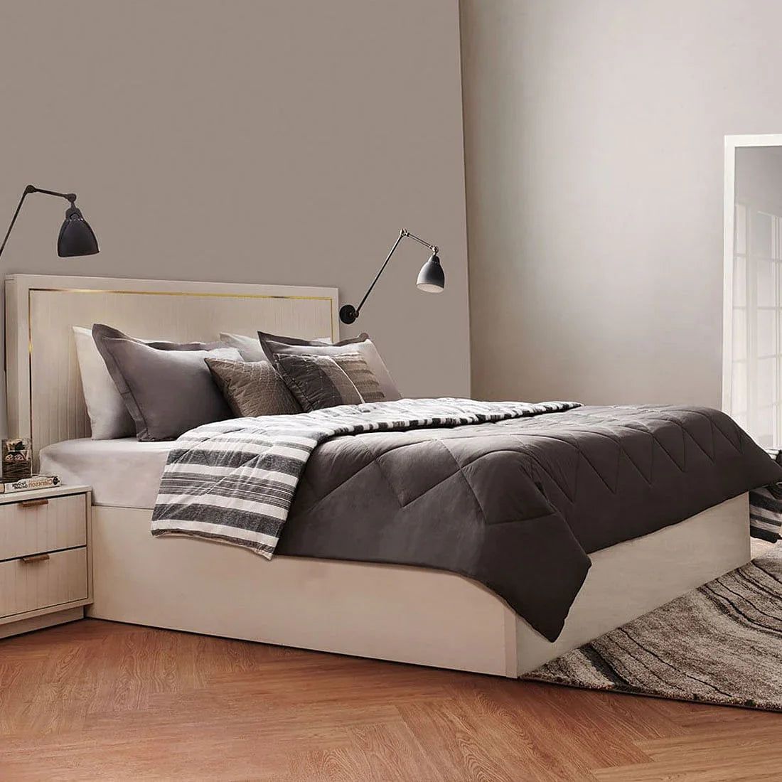 Minerva New Queen Bed With Hydraulic Storage in White Colour - HomeTown