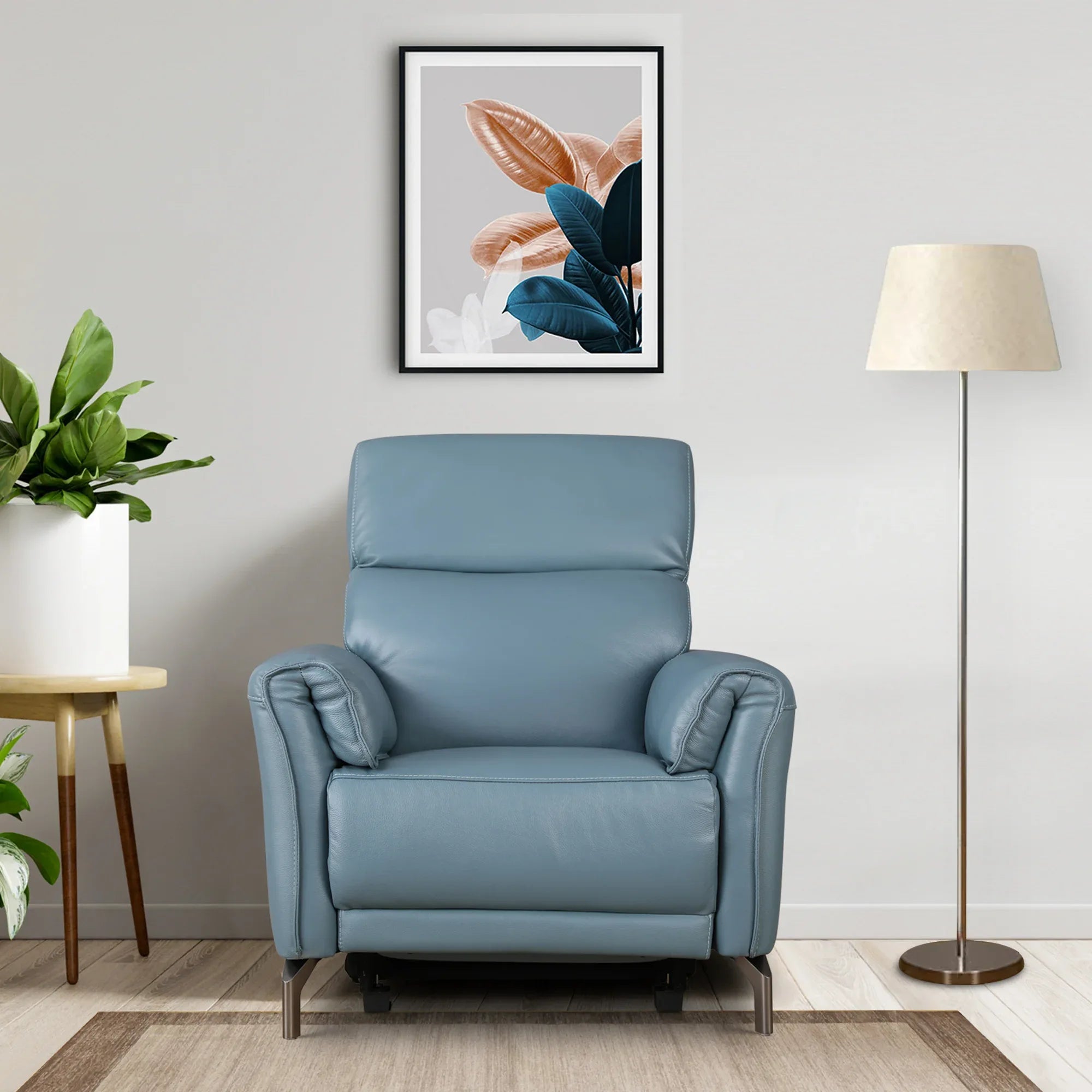 Emilia Half Leather Single Seater Electric Recliner in Blue Colour - HomeTown
