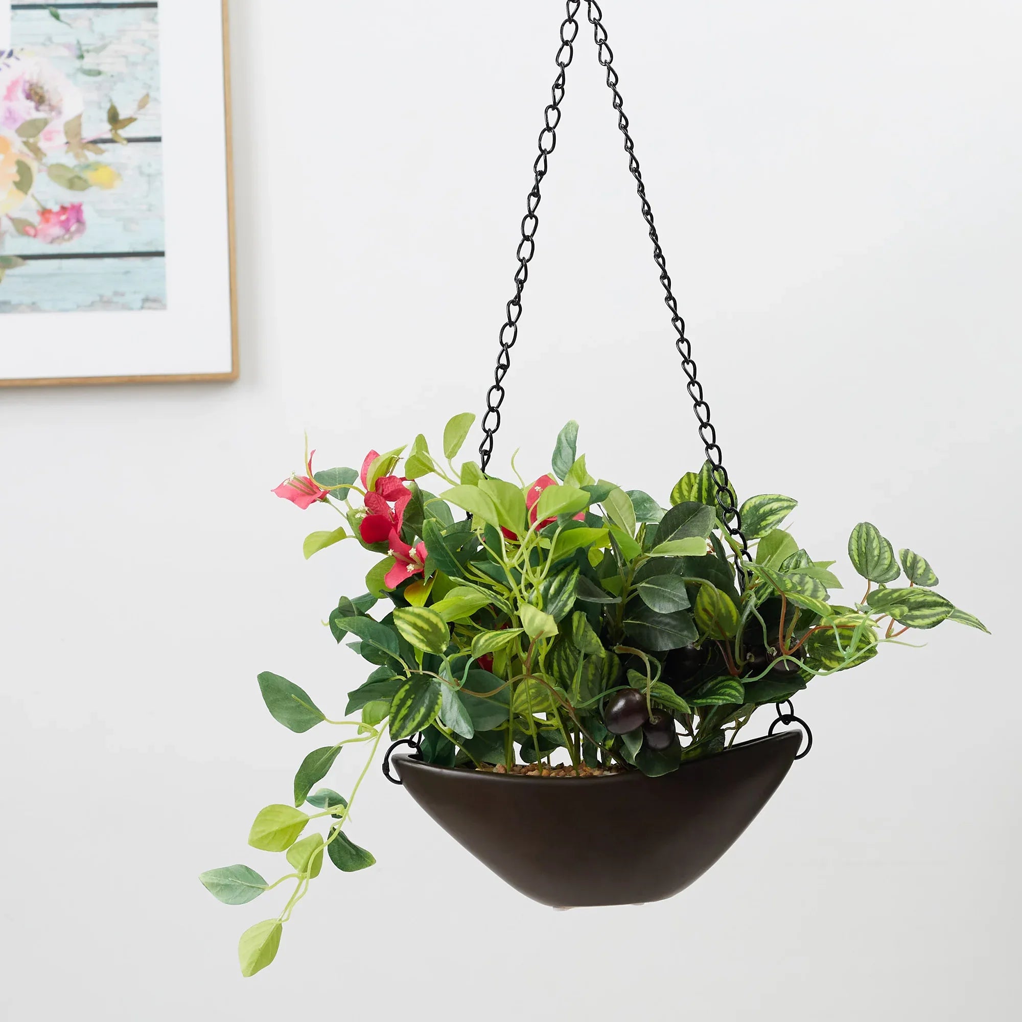 Ilana Faux Hanging Assort Leaf Ceramic Pot 60 Cm in Green Colour - HomeTown