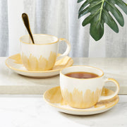 Ophilia Studio Pottery Stoneware Cup & Saucer Set of 2 in Ochre Colour - HomeTown