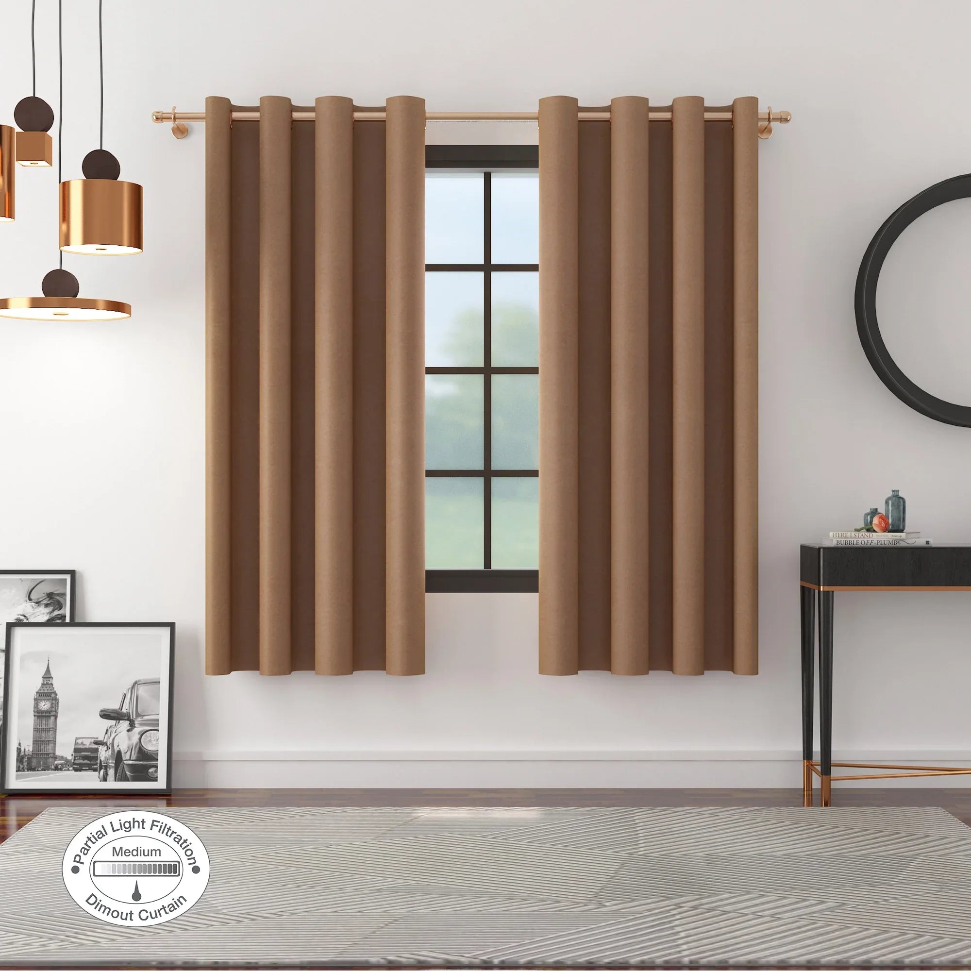 Nora Shades Solid Suede Dim Out Window Curtain 5 Feet in Brown Colour - HomeTown