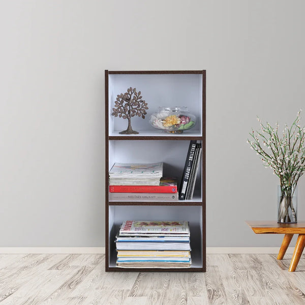 Mezzola Engineered Wood 3 Tier Bookshelf Small in Wenge Colour dimensions