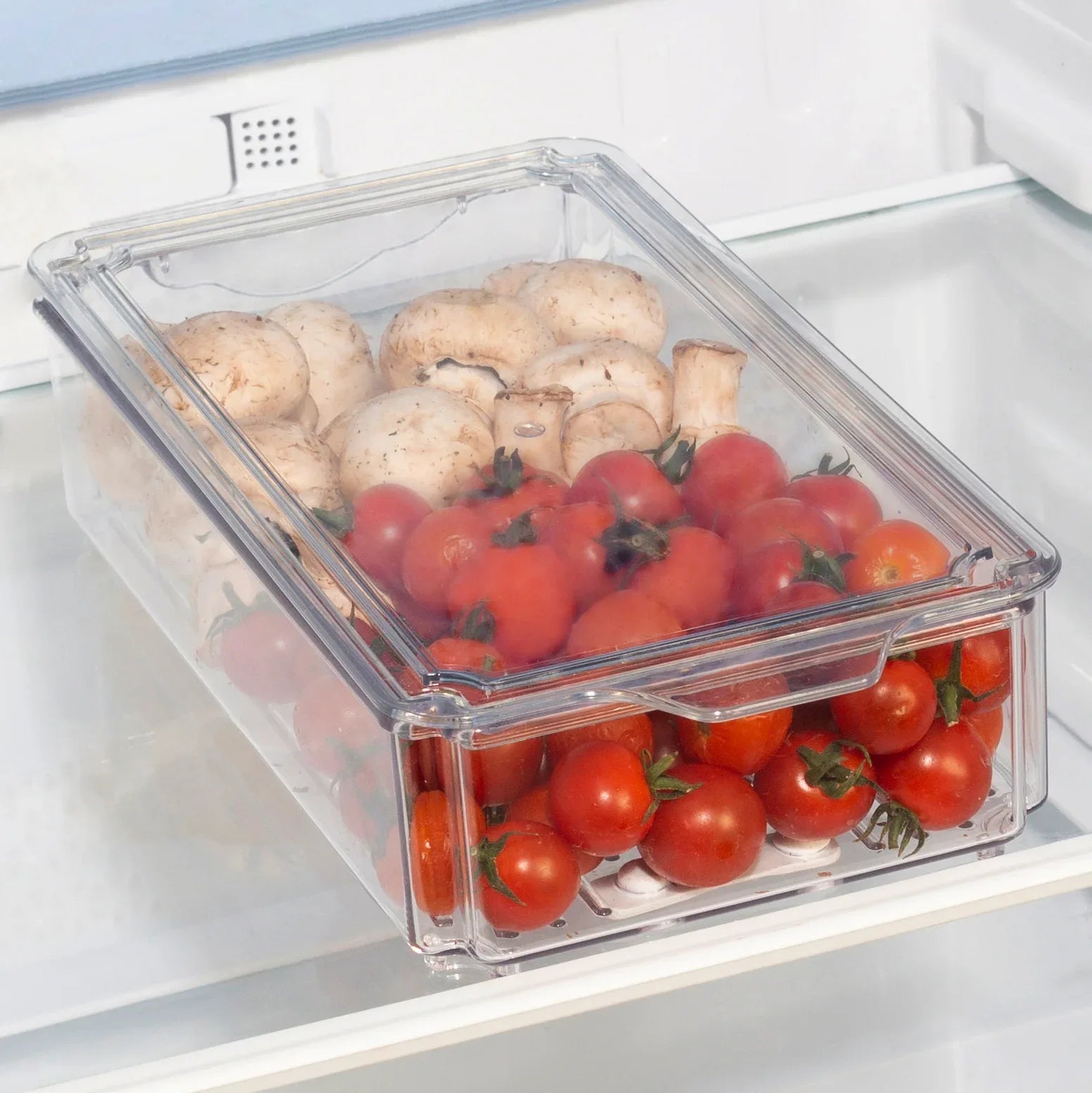 Robusto PET BPA Free Stackable Fridge Organizer with Lid & Drain - 2.35 Ltr in Transparent Colour - HomeTown