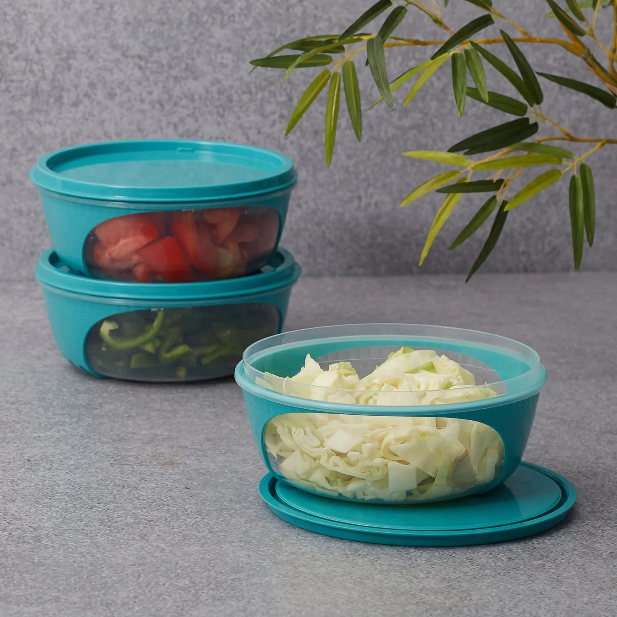 Kitchen Mate Food Storage Round Container 760 Ml With Freezer & Microwave Safe & Bpa Free Set Of 3 in Teal Colour - HomeTown