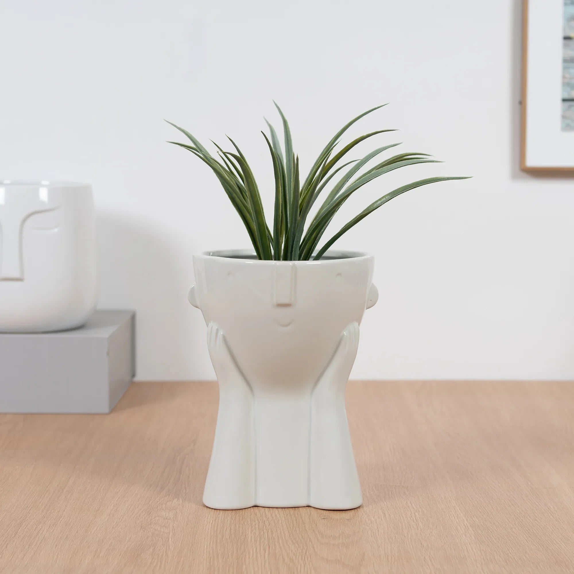 Alura Milan Resting Face Ceramic Planter 20Cm in White Colour - HomeTown